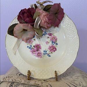 Vintage Floral China Plate with Pink & Blue Flower accents